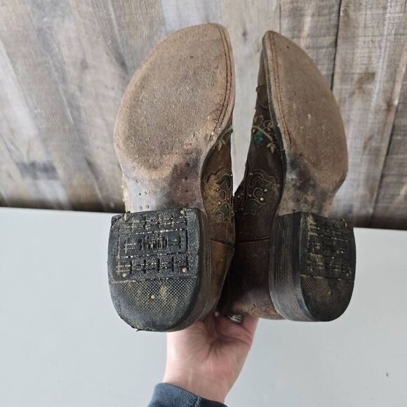 CORRAL Womens Handcrafted Western Cowboy Brown Stud Floral Embroidery Sz 7 Boot - Picture 6 of 7